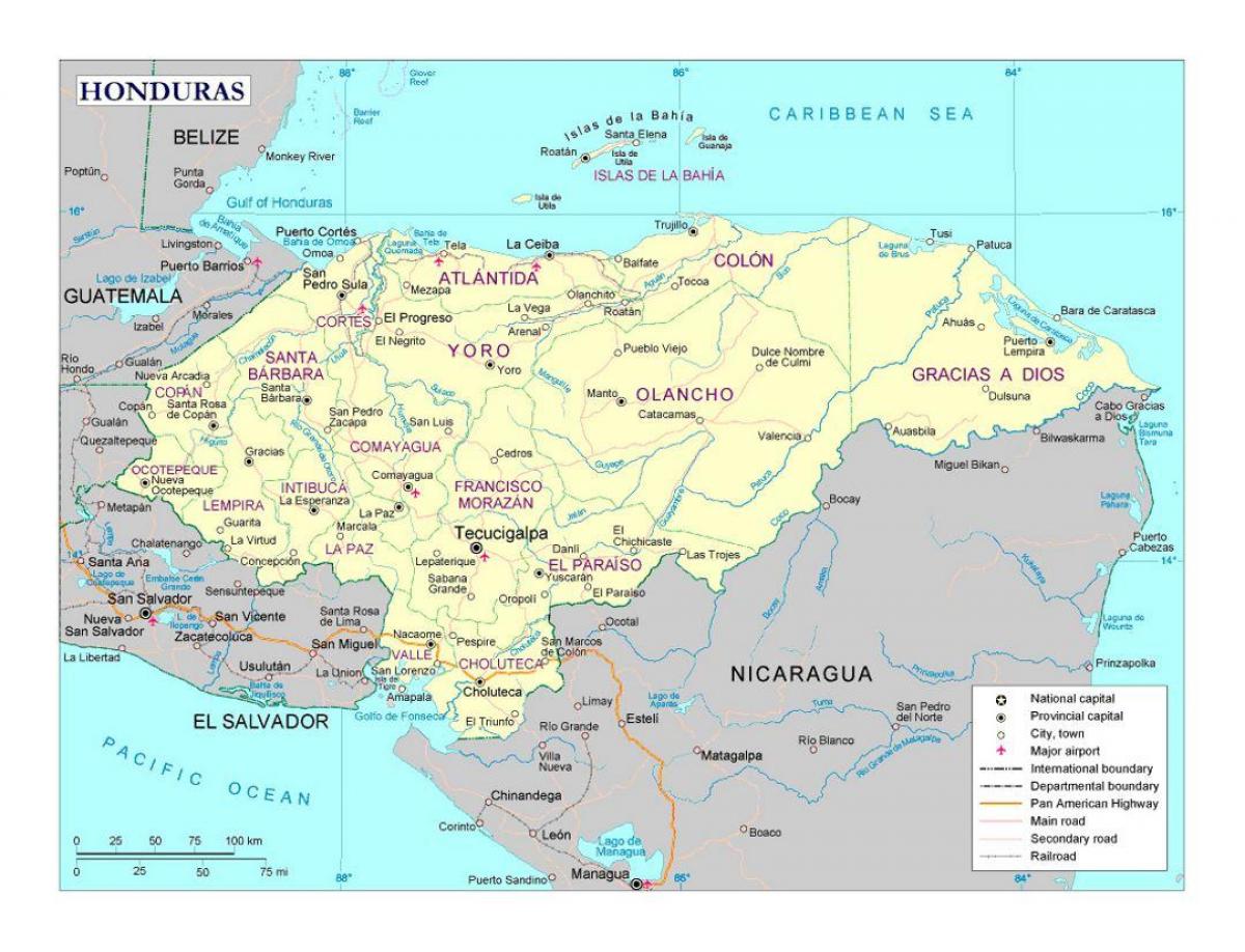 Хондурас карта с градовете