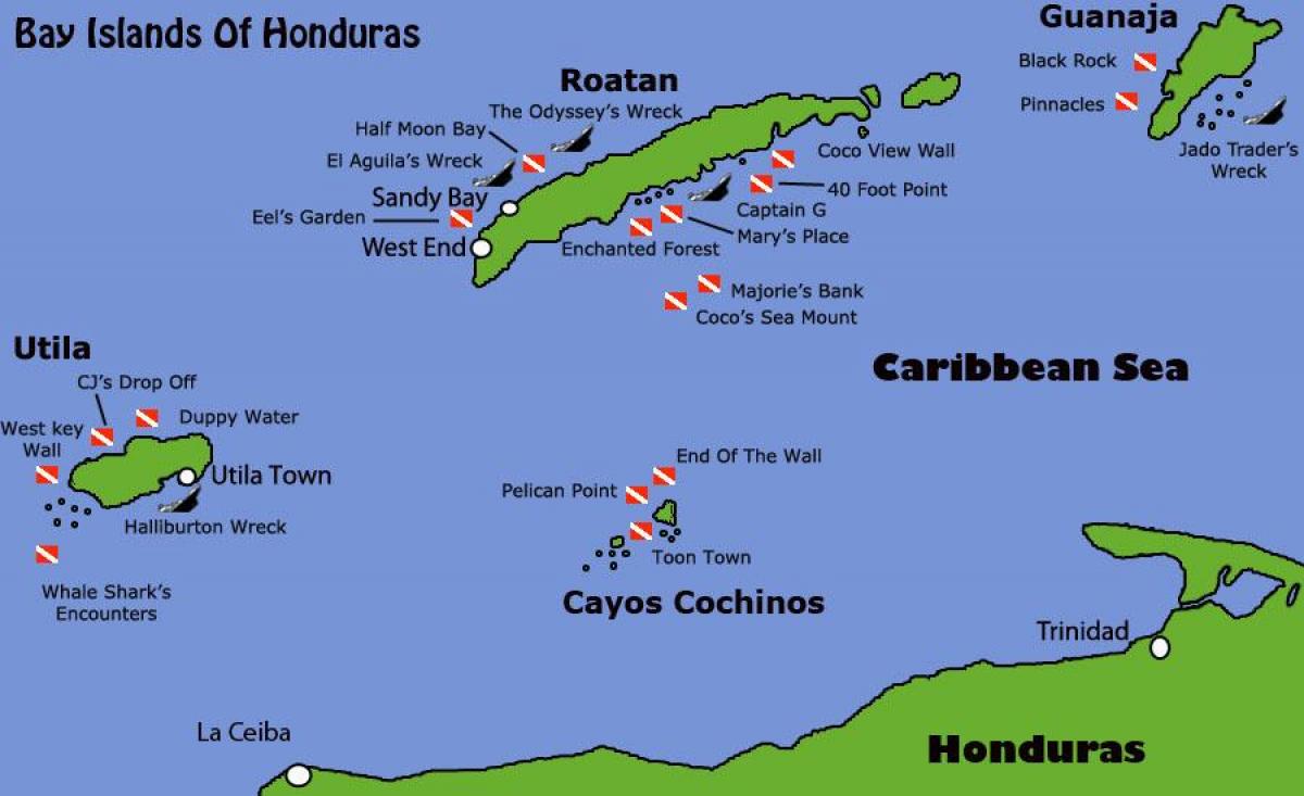 на остров в Хондурас картата
