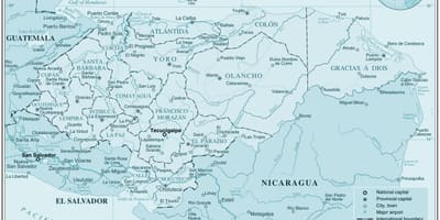 Карта на физическа карта на Хондурас